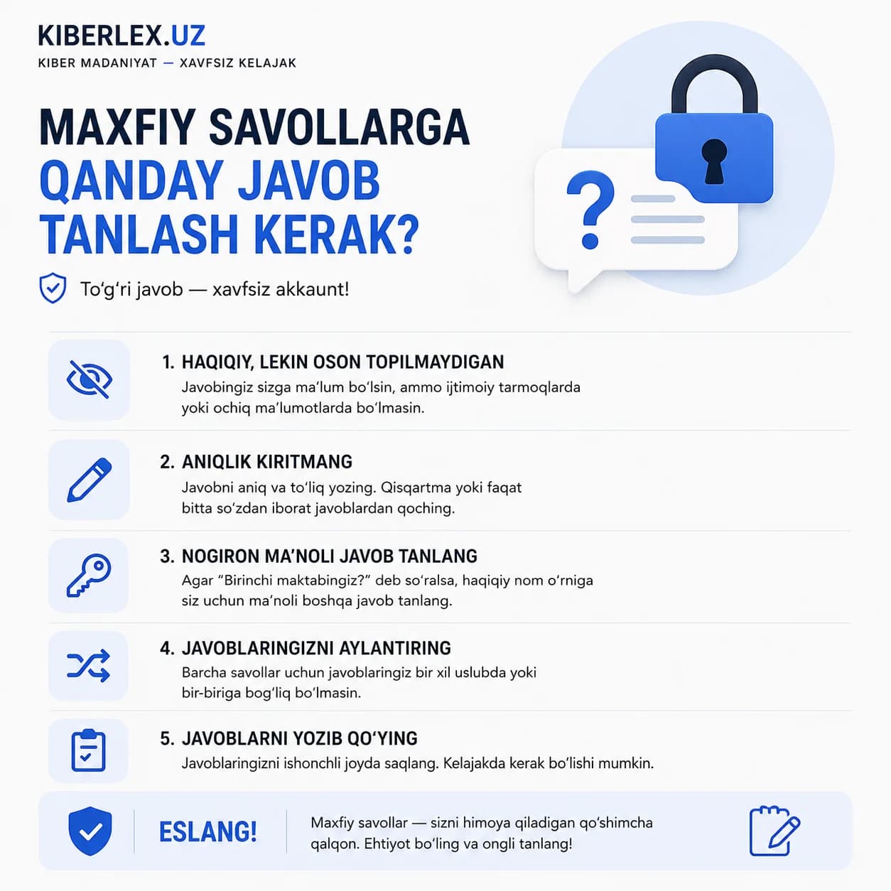 "Birinchi maktabingiz nomi?" — bu javobni ijtimoiy tarmog'ingizdan bir daqiqada topish mumkin.