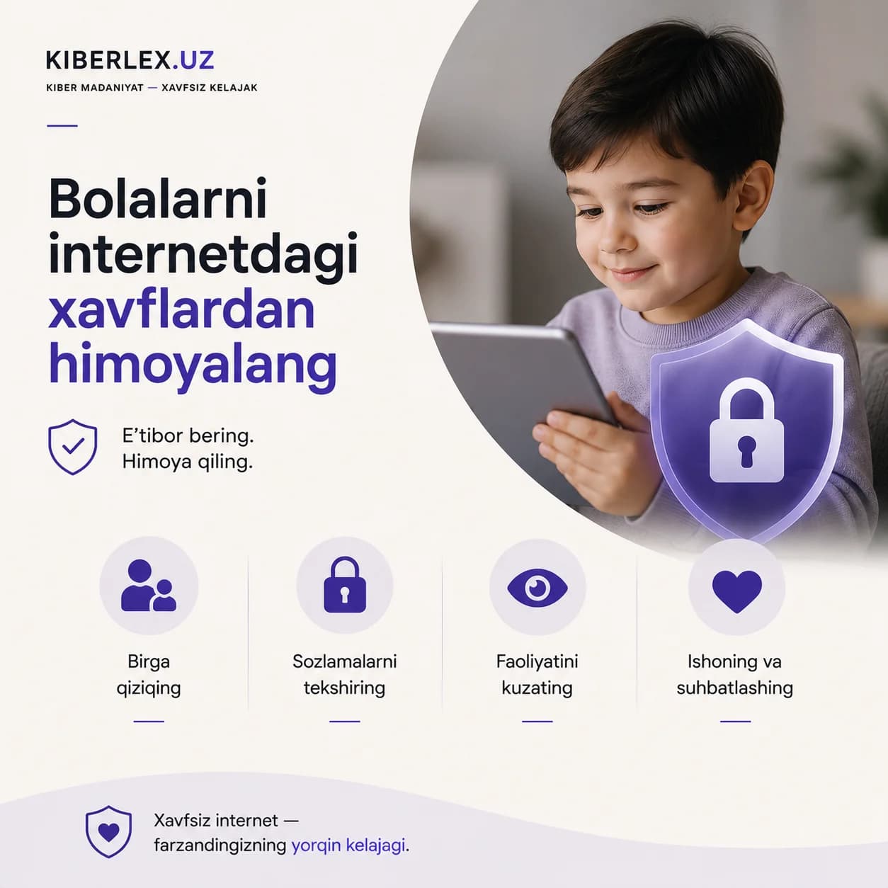 Internet — bolangiz uchun ham o'yin maydoni, ham xavf hududi bo'lishi mumkin.
