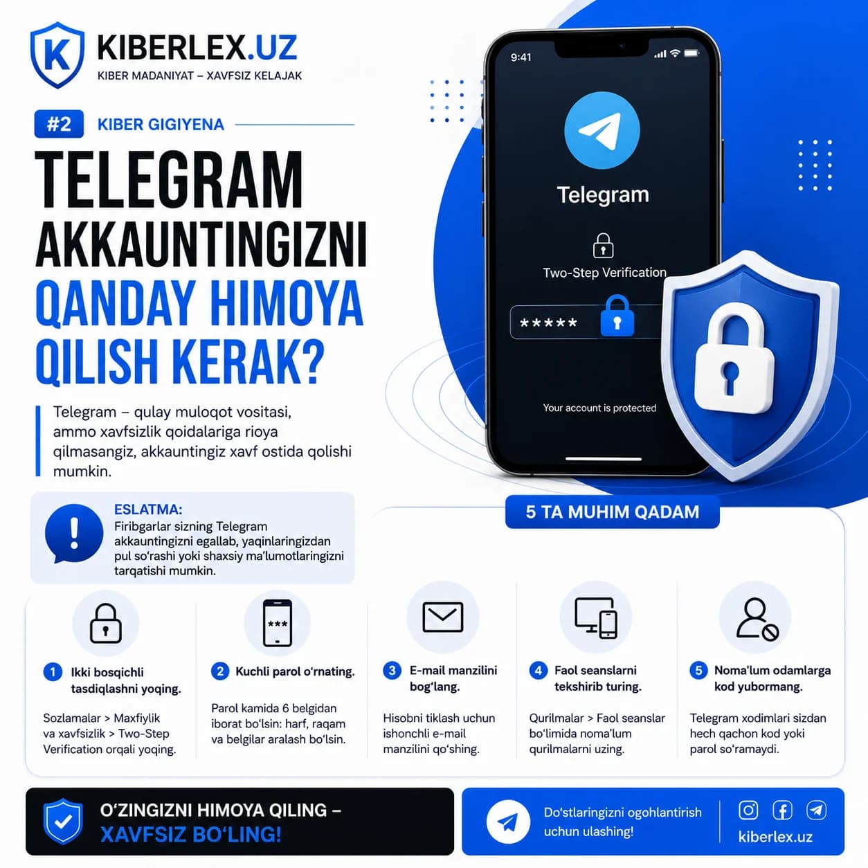 Telegram akkauntingiz o'g'irlansa, keyingi qurbon — sizning ro'yxatingizdagi odamlar bo'ladi.