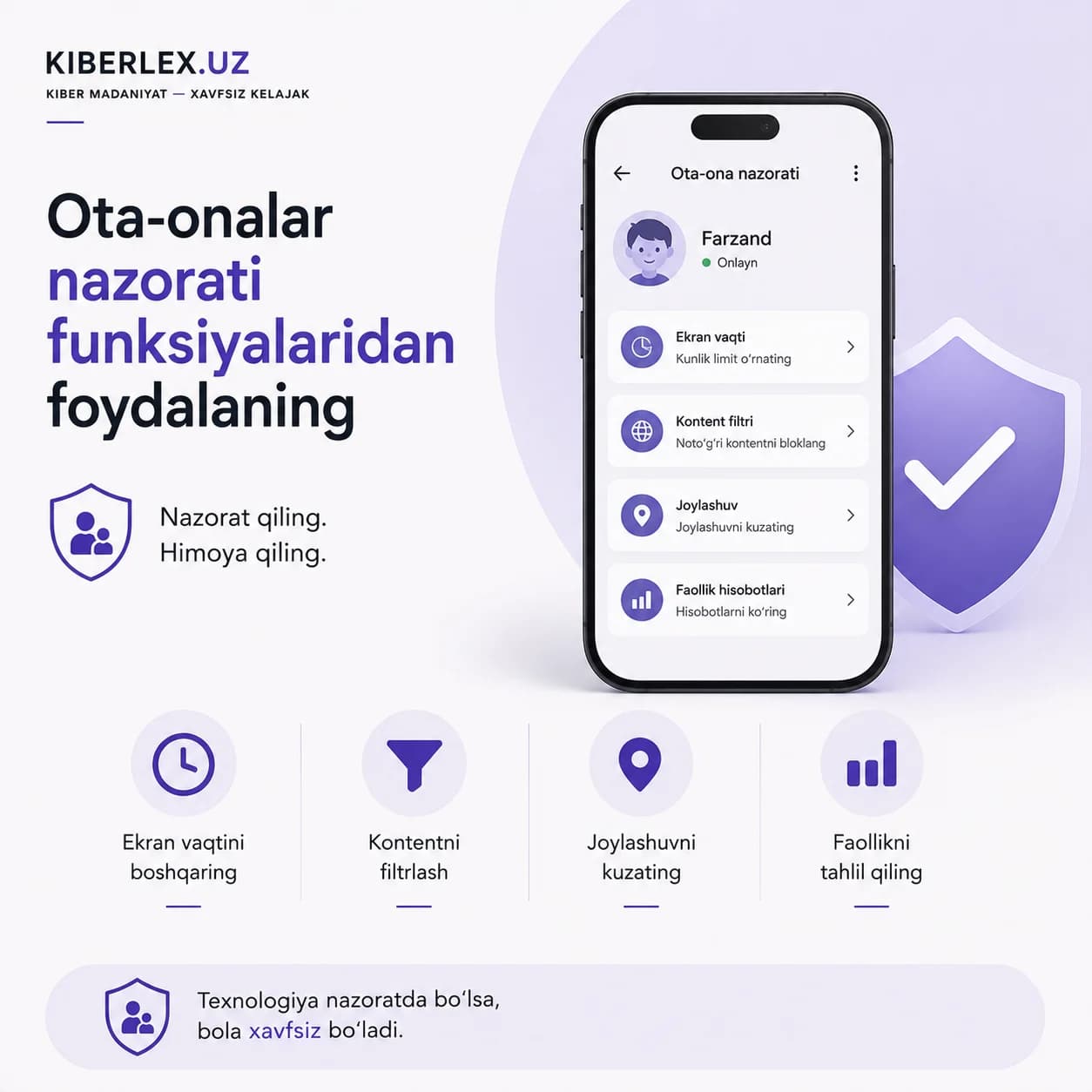 Telefon farzandingizning qo'lida, nazorat esa sizning qo'lingizda bo'lishi kerak.